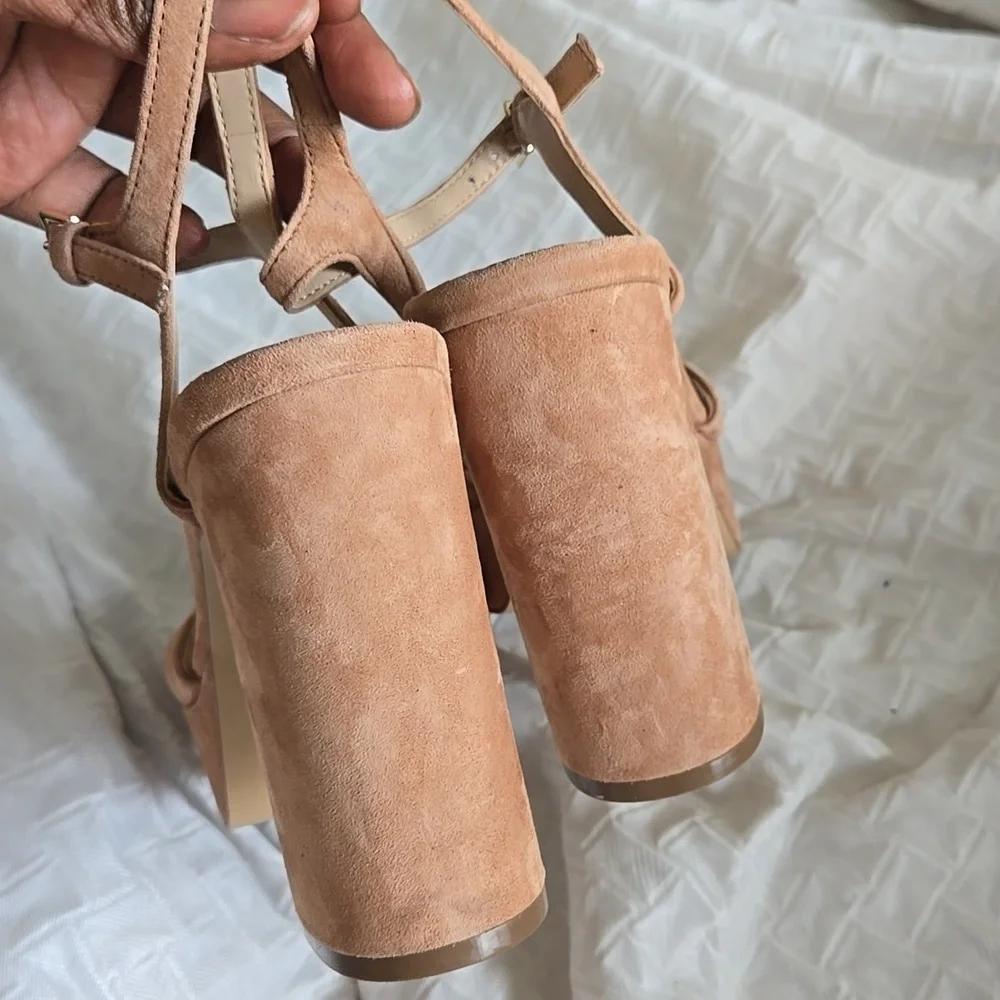 Draper James Tan Paloma Leather Platform Heels with Ankle Strap Summer Shoes